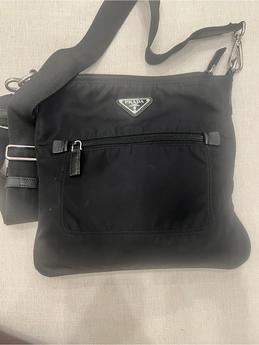 Prada Black Nylon Messenger Crossbody Bag with Logo Plaque